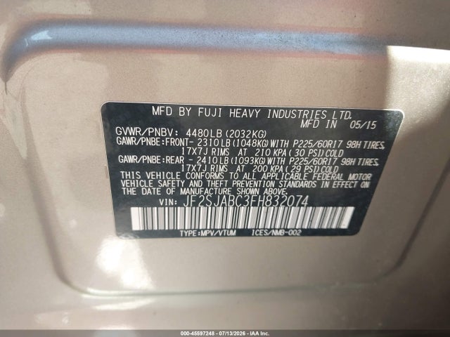 JF2SJABC3FH832074 Subaru Forester 2.5i