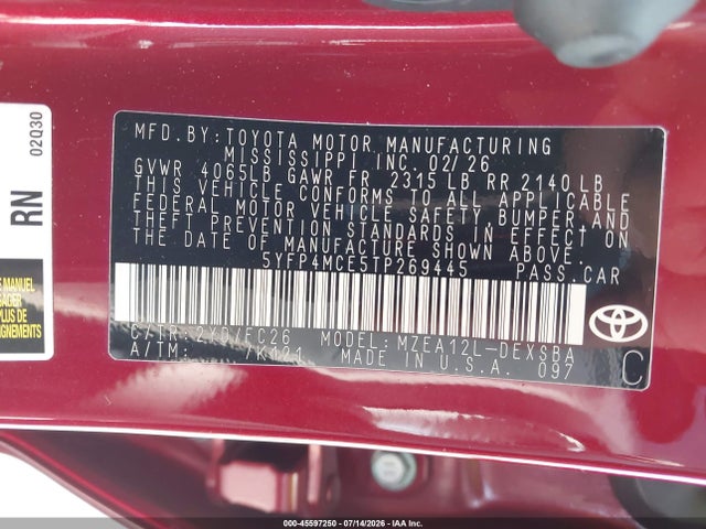 Продаж на аукціоні авто 2026 Toyota Corolla Se, vin: 5YFP4MCE5TP269445, номер лоту: 45597250