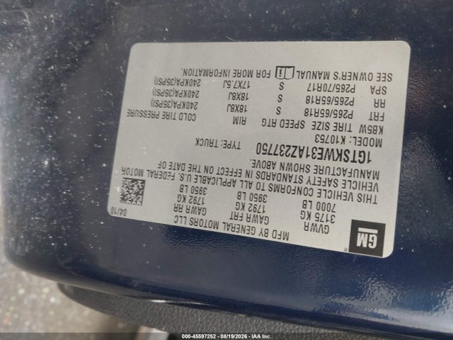 Aukcja sprzedaży 2010 Gmc Sierra 1500 Slt, vin: 1GTSKWE31AZ237750, numer aukcji: 45597252