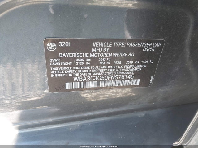 BMW 320i Xdrive 2015 WBA3C3G50FNS76145 Image 9