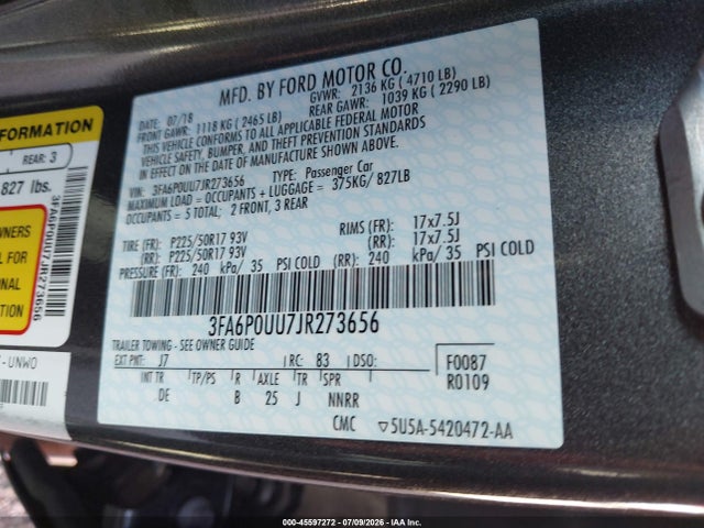 Ford Fusion Hybrid S 2018 3FA6P0UU7JR273656 Image 9