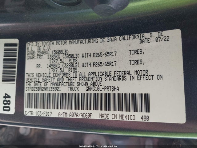 2022 Toyota Tacoma მანქანა იყიდება აუქციონზე, vin: 3TMDZ5BN2NM135921, აუქციონის ნომერი: 45597282
