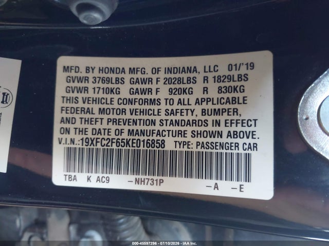 Honda Civic Lx 2019 19XFC2F65KE016858 Image 9