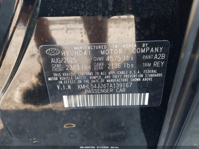 Aukcja sprzedaży 2026 Hyundai Sonata Hybrid Limited, vin: KMHL54JJ6TA139167, numer aukcji: 45597298