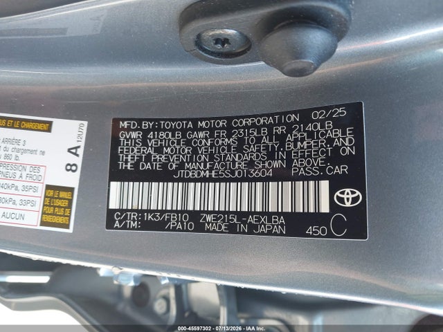 Toyota Corolla Hybrid Le 2025 JTDBDMHE5SJ013604 Image 9