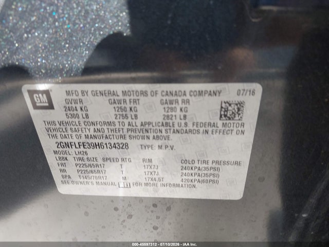 Chevrolet EQUINOX LT 2017 2GNFLFE39H6134328 Image 9