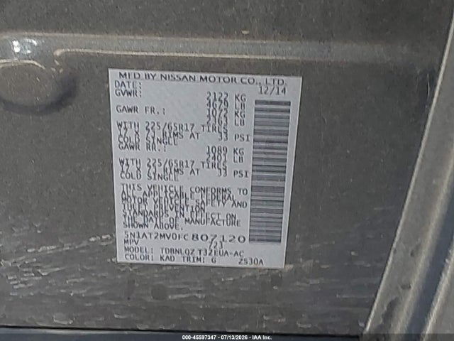 Aukcja sprzedaży 2015 Nissan Rogue Sv, vin: 5N1AT2MV0FC807120, numer aukcji: 45597347