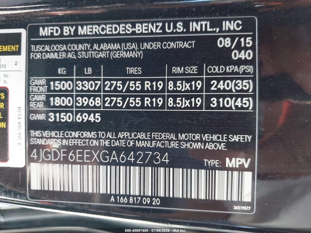 4JGDF6EEXGA642734 Mercedes-Benz Gl 450 4matic