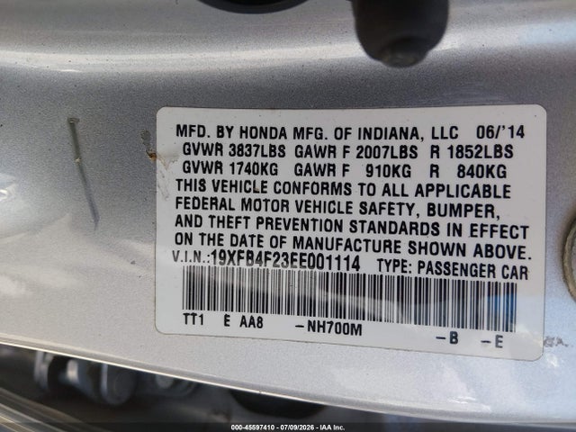 Honda CIVIC HYBRID 2014 19XFB4F23EE001114 Image 9