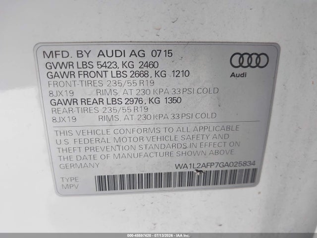 Audi Q5 2.0t Premium 2016 WA1L2AFP7GA025834 Image 9