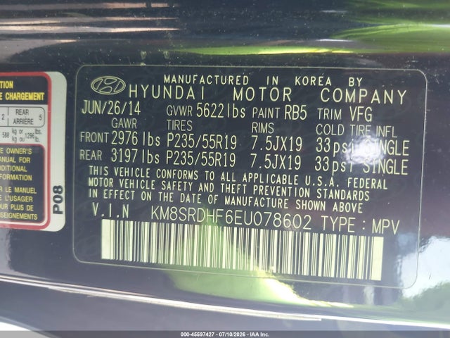 Hyundai Santa Fe Gls 2014 KM8SRDHF6EU078602 Image 9