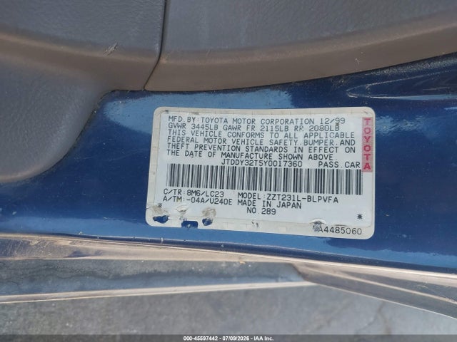 45597442 :رقم المزاد ، JTDDY32T5Y0017360 vin ، 2000 Toyota Celica Gts مزاد بيع