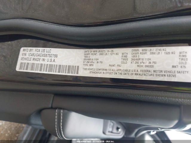 Aukcja sprzedaży 2025 Jeep Grand Cherokee Altitude X 4x2, vin: 1C4RJGAGXS8752799, numer aukcji: 45597443