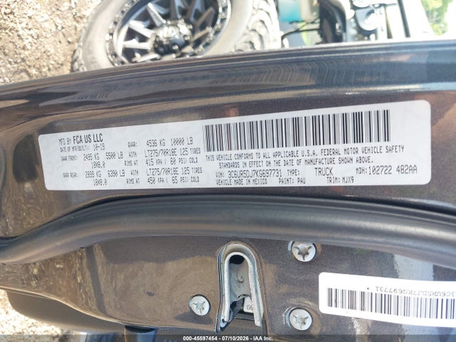 45597454 :رقم المزاد ، 3C6UR5DJ7KG697731 vin ، 2019 Ram 2500 Big Horn  4x4 6'4 Box مزاد بيع