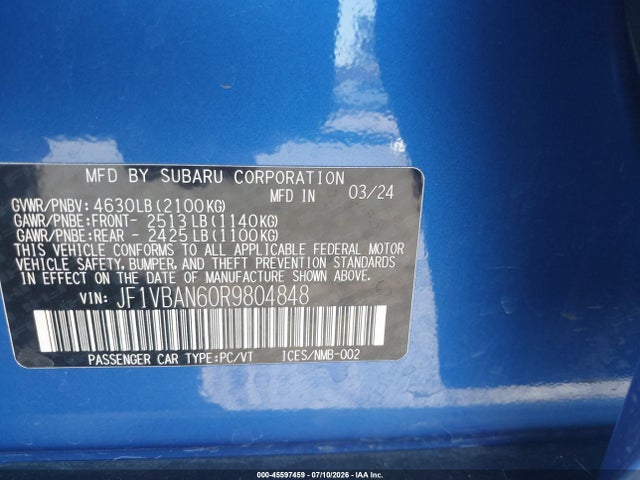 Subaru Wrx Limited 2024 JF1VBAN60R9804848 Image 9