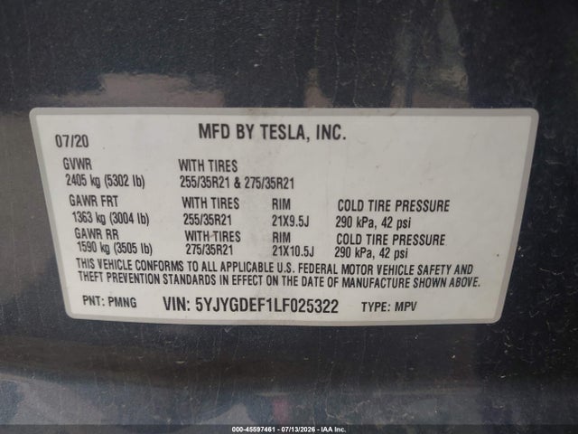 Aukcja sprzedaży 2020 Tesla Model Y Long Range Dual Motor All-wheel Drive/performance Dual Motor All-wheel Drive, vin: 5YJYGDEF1LF025322, numer aukcji: 45597461
