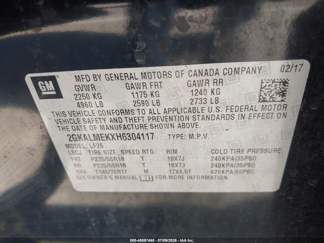 GMC Terrain Sle-1 2017 2GKALMEKXH6304117 Image 9