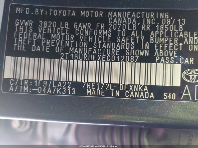 Toyota Corolla Le Premium 2014 2T1BURHEXEC012087 Image 9