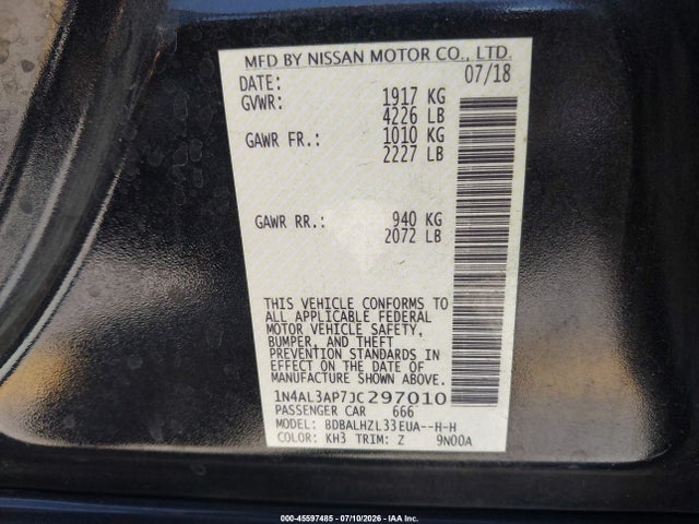 1N4AL3AP7JC297010 Nissan Altima 2.5 Sr