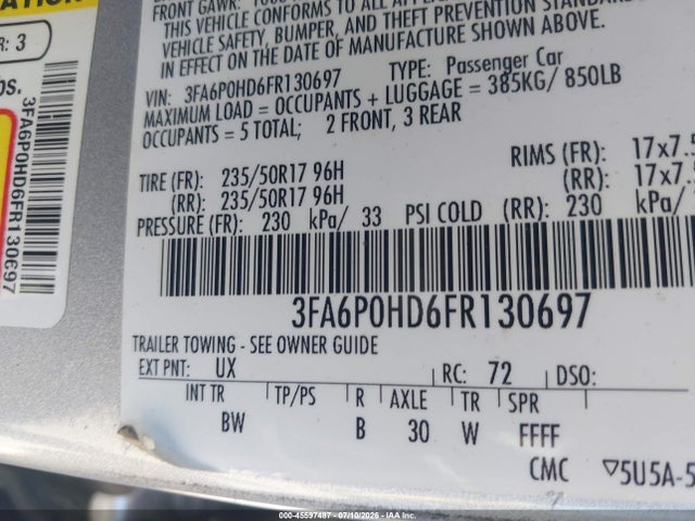 Ford FUSION SE 2015 3FA6P0HD6FR130697 Image 9