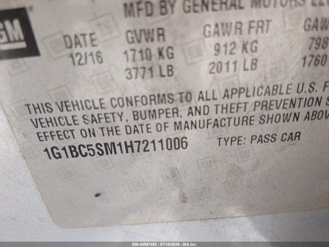 1G1BC5SM1H7211006 Chevrolet Cruze Ls Auto