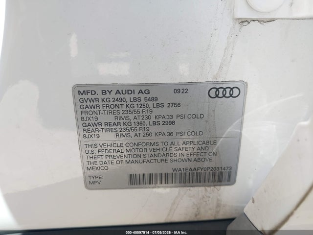 Aukcja sprzedaży 2023 Audi Q5 Premium Plus 45 Tfsi S Line Quattro, vin: WA1EAAFY0P2031473, numer aukcji: 45597514
