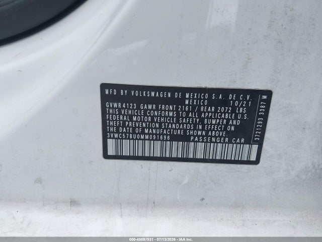 Продаж на аукціоні авто 2021 Volkswagen Jetta 1.4t R-line/1.4t Se/s, vin: 3VWC57BU0MM091696, номер лоту: 45597531