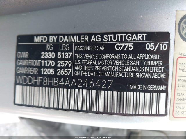 Aukcja sprzedaży 2010 Mercedes-benz E 350 4matic, vin: WDDHF8HB4AA246427, numer aukcji: 45597534