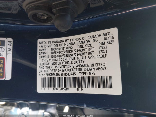 Honda Cr-v Ex-l 2015 2HKRM3H73FH533745 Image 9