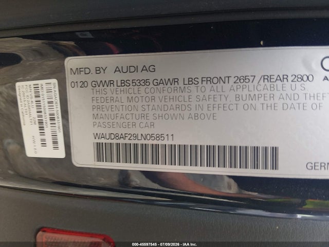 45597545 :رقم المزاد ، WAUD8AF29LN058511 vin ، 2020 Audi A6 Premium 45 Tfsi Quattro S Tronic مزاد بيع