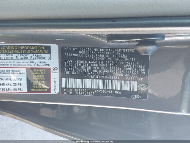 Toyota CAMRY LE 2015 4T4BF1FK2FR493334 Image 9