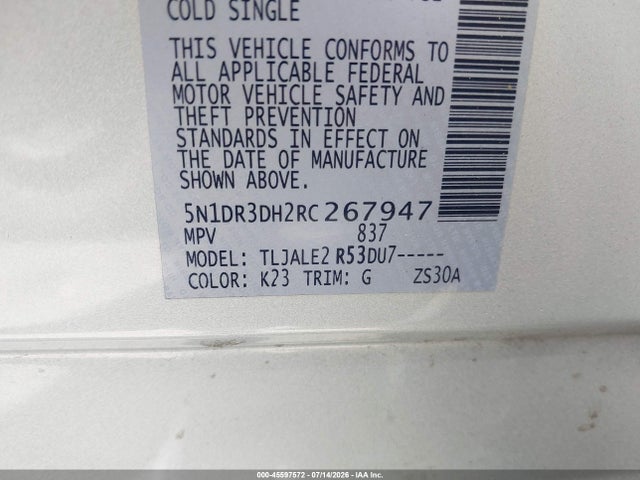 5N1DR3DH2RC267947 Nissan Pathfinder Platinum Fwd