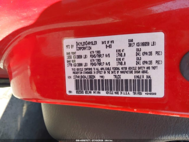 Продаж на аукціоні авто 2004 Dodge Ram 1500 Slt/laramie, vin: 1D7HA18N34J138224, номер лоту: 45597577