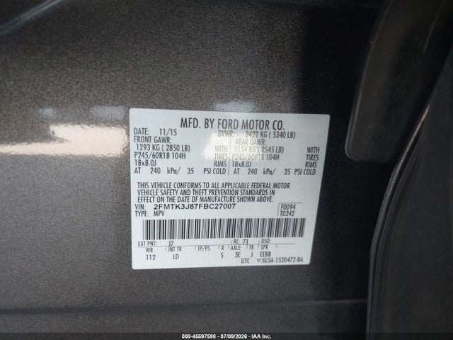 2FMTK3J87FBC27007 Ford EDGE SEL