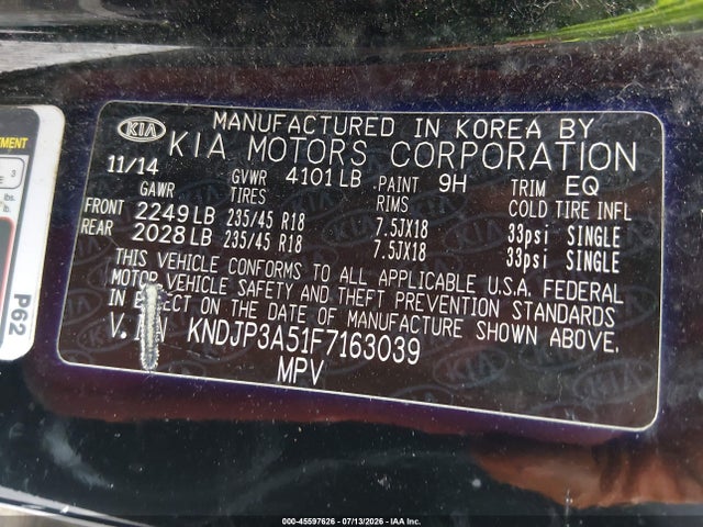 Aukcja sprzedaży 2015 Kia Soul +, vin: KNDJP3A51F7163039, numer aukcji: 45597626