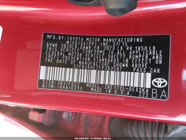 Toyota Corolla S Plus 2015 5YFBURHE7FP363587 Image 9