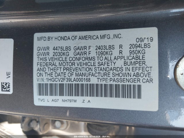 1HGCV2F39LA000168 Honda Accord Sport 2.0t