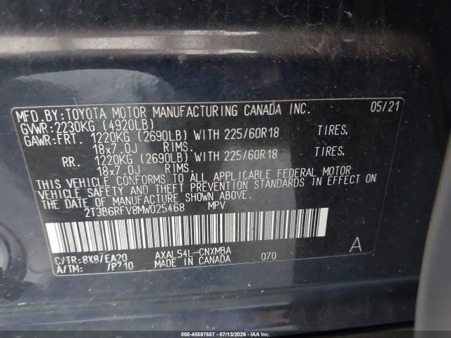 2T3B6RFV8MW025468 Toyota Rav4 Hybrid Xle Premium