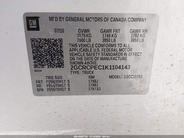 Aukcja sprzedaży 2019 Chevrolet Silverado 1500 Ld Lt, vin: 2GCRCPEC1K1104143, numer aukcji: 45597702