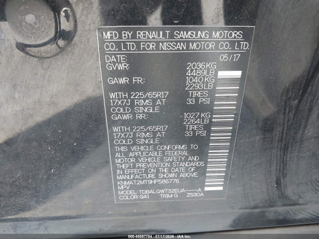 KNMAT2MT9HP586776 Nissan ROGUE SV