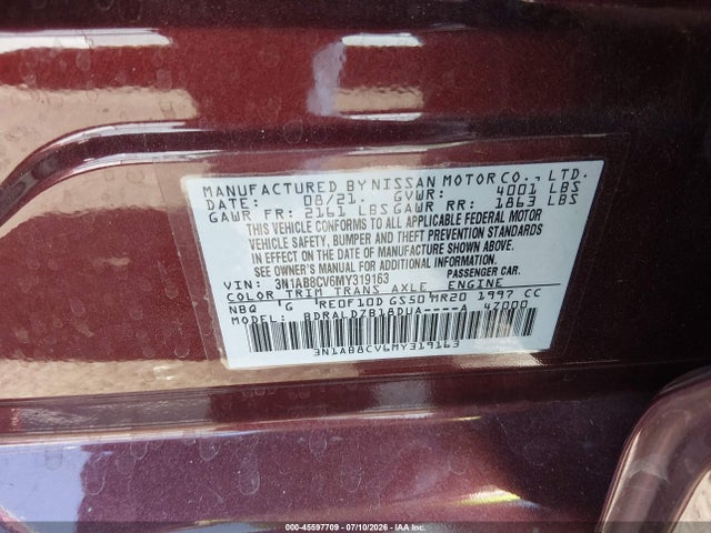 3N1AB8CV6MY319163 Nissan Sentra Sv Xtronic Cvt