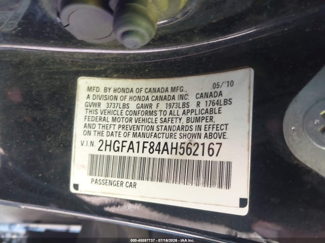 45597737 :رقم المزاد ، 2HGFA1F84AH562167 vin ، 2010 Honda Civic Ex مزاد بيع