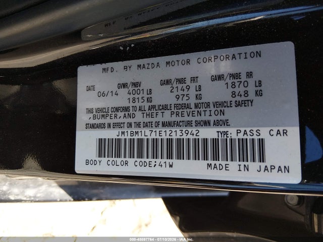 45597764 :رقم المزاد ، JM1BM1L71E1213942 vin ، 2014 Mazda Mazda3 I Touring مزاد بيع