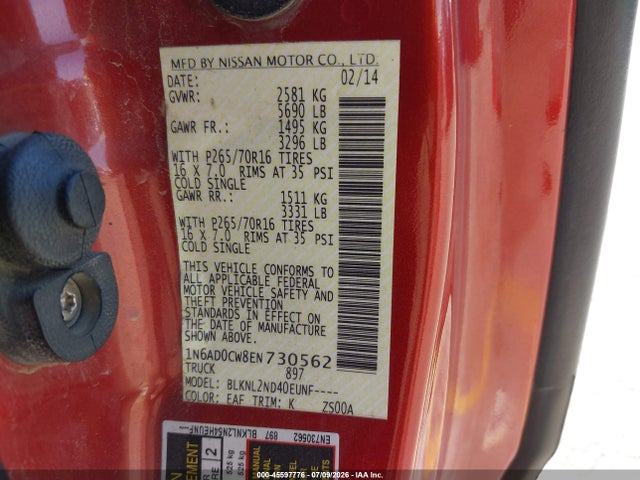 Nissan Frontier Sv 2014 1N6AD0CW8EN730562 Image 9