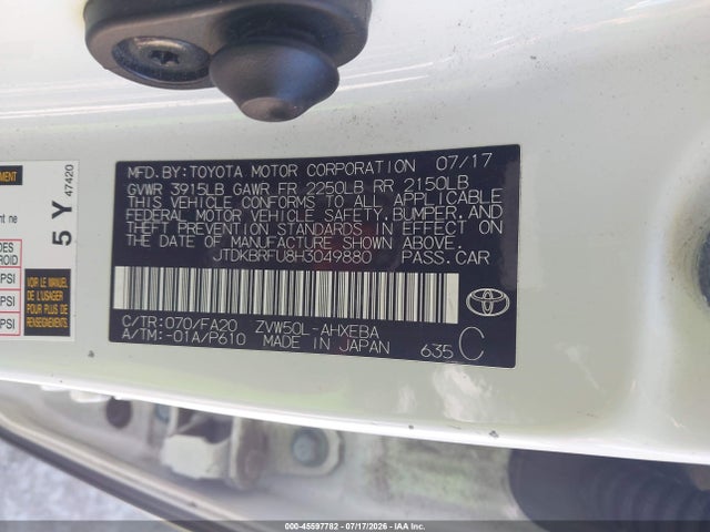 Toyota Prius Two 2017 JTDKBRFU8H3049880 Image 9