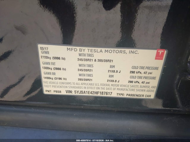 Tesla Model S 100d/60d/75d/90d/p100d 2017 5YJSA1E42HF187617 Image 9