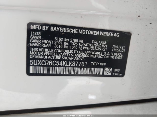 Продаж на аукціоні авто 2019 Bmw X5 Xdrive40i, vin: 5UXCR6C54KLK87761, номер лоту: 45597829