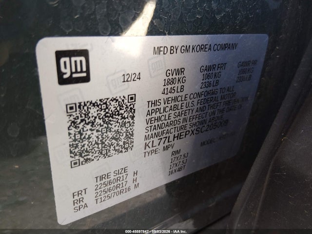 KL77LHEPXSC205009 Chevrolet Trax Fwd Lt