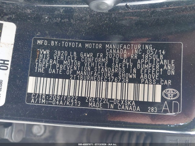 2T1BURHE0EC176738 Toyota Corolla S Plus