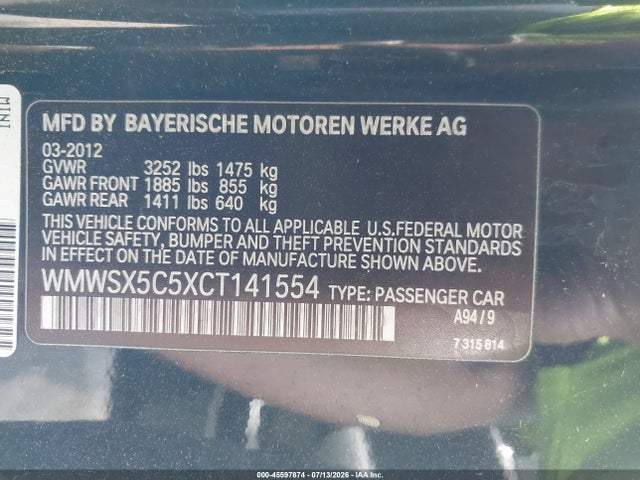 Aukcja sprzedaży 2012 Mini John Cooper Works, vin: WMWSX5C5XCT141554, numer aukcji: 45597874